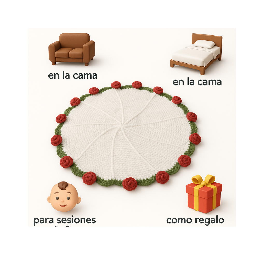 Manta de rosas tejidas hechas a mano.