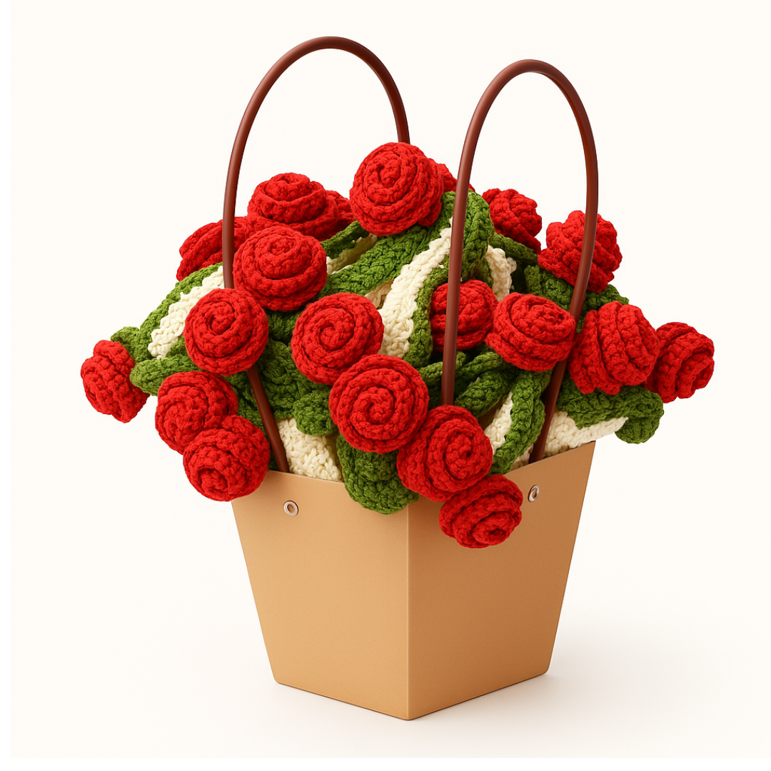 Manta de rosas tejidas hechas a mano.