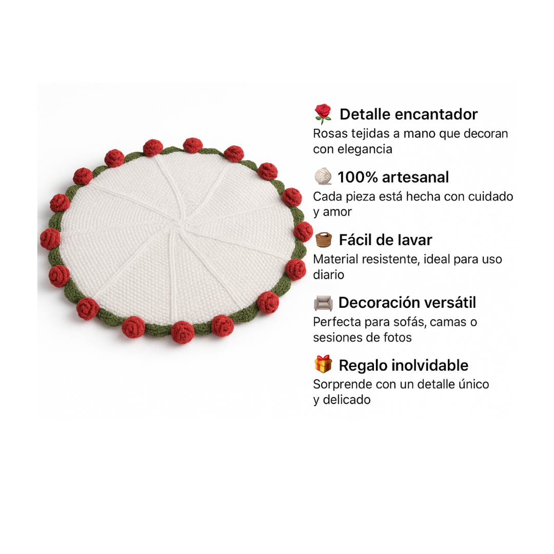 Manta de rosas tejidas hechas a mano.